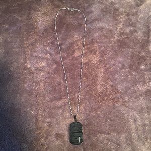 Men’s Cross Dog Tag with Diamond Accents in Black Ion-Plated Stainless Steel